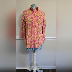 Vibrant Pink and Green Patterned Shirt